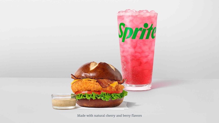 a cherry sprite with a chicken sandwich