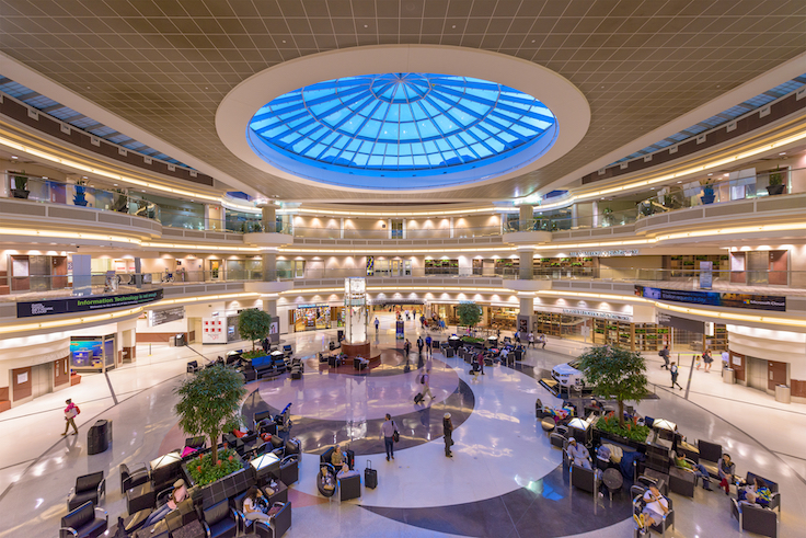 ATLANTA, GEORGIA - JULY 27, 2015: The main hall inside Hartsfield-Jackson Atlanta International Airport. It is the world's busiest airport by passenger traffic.