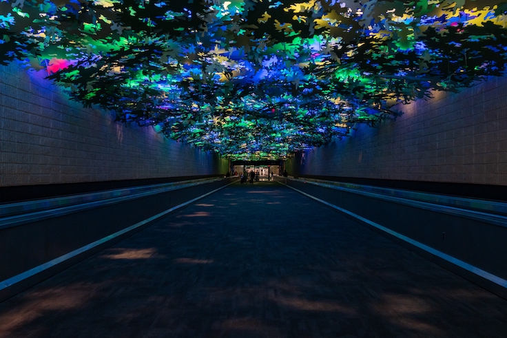 Atlana, Georgia - December 27, 2022: The famous rainforest garden tunnel in the ATL Hartsfield-Jackson International Airport between terminals A and B