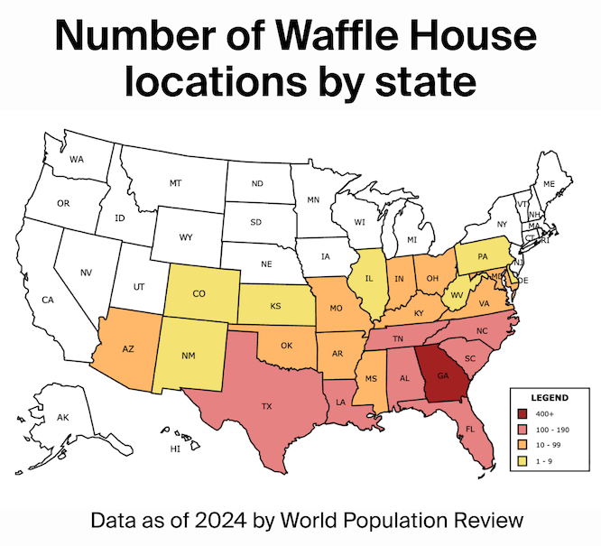 how many Waffle House locations are in each state