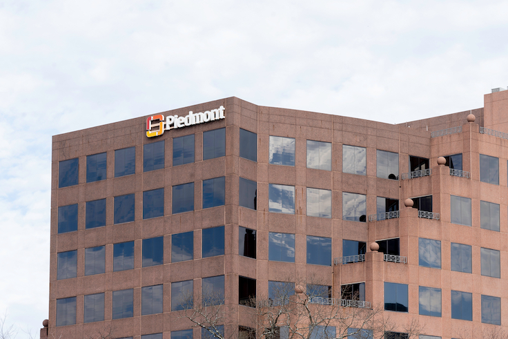 Atlanta, Georgia, USA - January 16, 2020: Piedmont sign on the building in Atlanta, Georgia, USA. Piedmont Atlanta Hospital is a 643 bed, non-profit hospital.