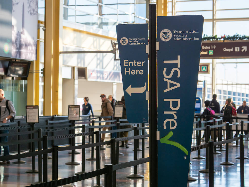Washington, DC DECEMBER 26, 2018: TSA precheck fast lane line before security at Reagan National Airport