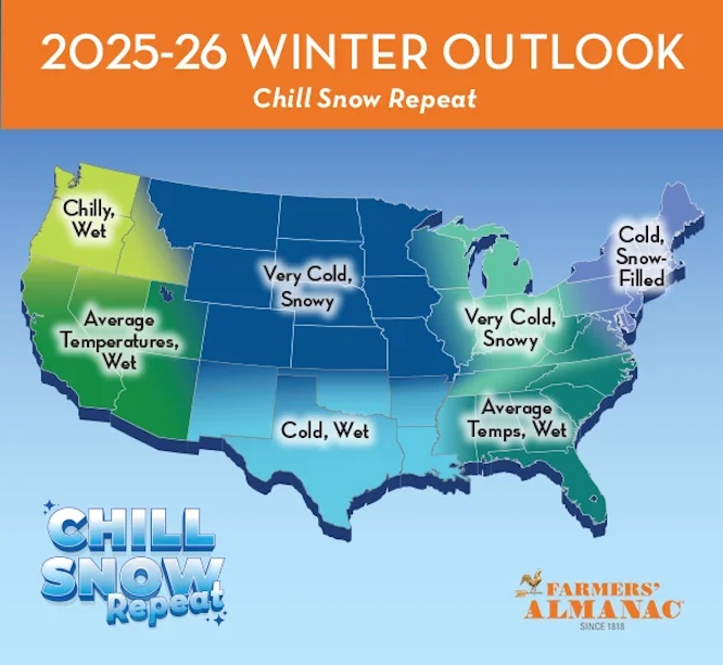 Farmers’ Almanac Winter Forecast United States Map.