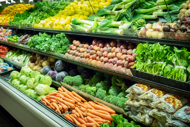 Lots of Vegetables in the Produce aisle at a Supermarket