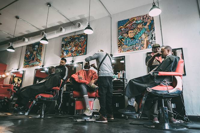 a busy barber shop