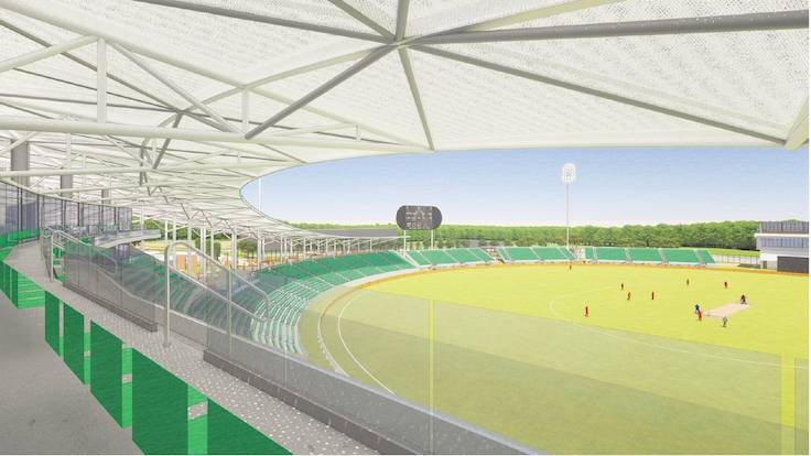 rendering of a green cricket field