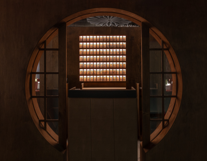 a wall of keys inside a restaurant
