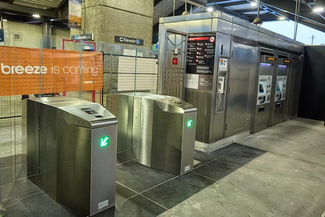 Better Breeze faregates and ticket vending machines at Lindbergh Center Station southeast entrance.