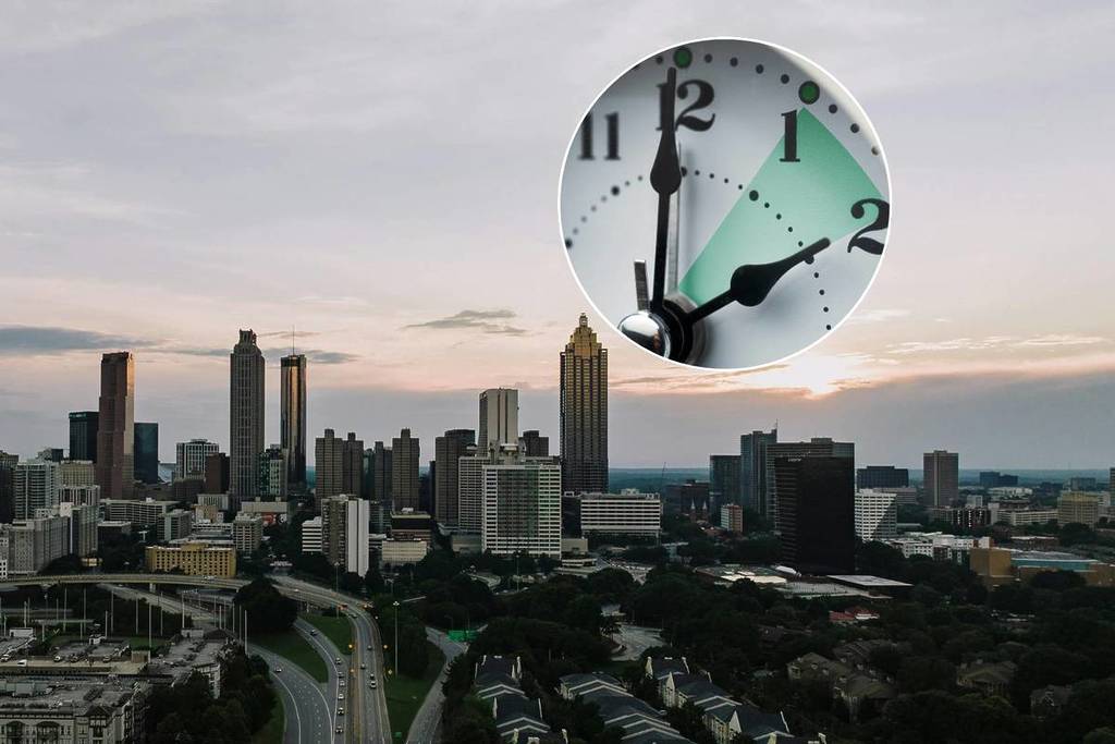 city of atlanta with a clock on it