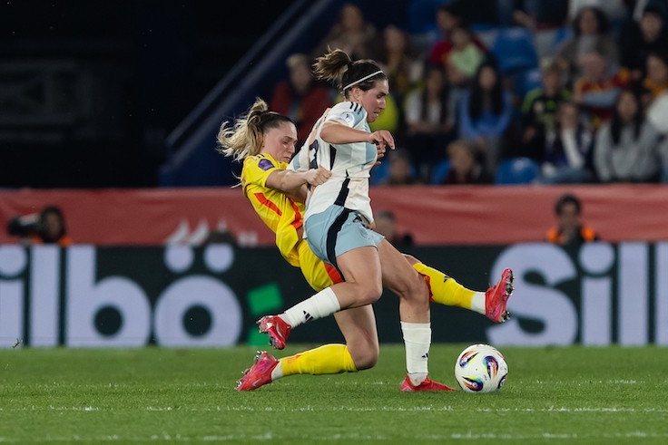 Valencia, Spain - February 21, 2025: Match between the Spanish national team and the Belgian national team played in Valencia. UEFA Womens Nations League. Players of the Spanish national soccer team.