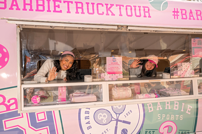 a huge barbie pop up truck