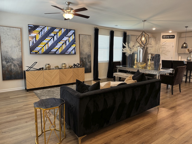 comfy living room with wall art