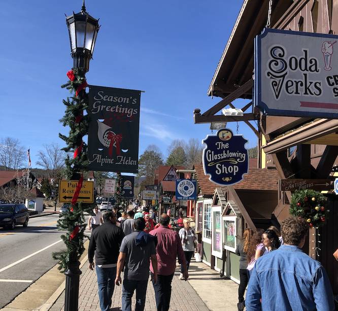 downtown Helen, GA with tons of Christmas decor