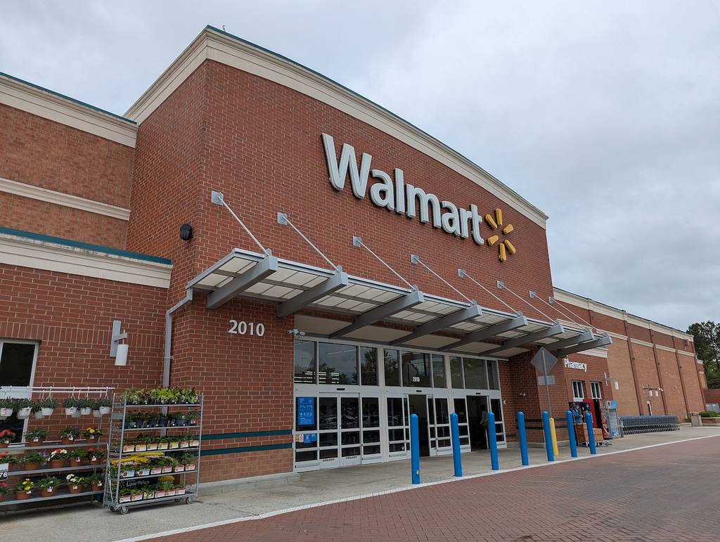 Cary, North Carolina - April 12 2025: Walmart Kildaire Farm Rd Cary NC Storefront