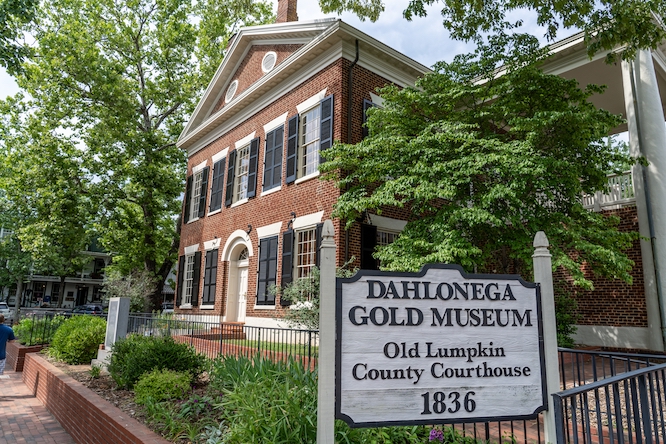 Dahlonega Georgia - June 2 2022: The Dahlonega Gold Mining Museum and Old Lumpkin County Historic Courthouse