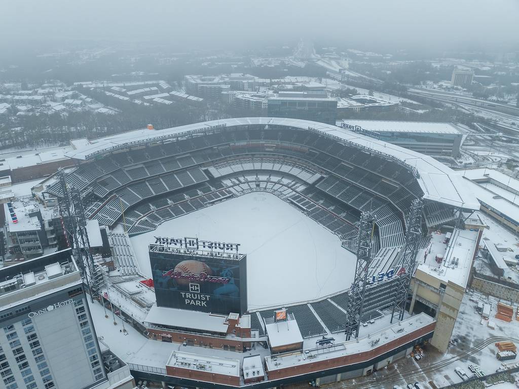 1-10-25 in Atlanta with snow on Truist Park