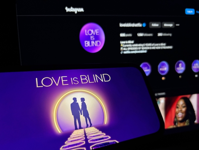 Toronto, Canada - June 14 2025 Love is blind is a show where singles try to find a match and fall in love without ever seeing each other face-to-face.