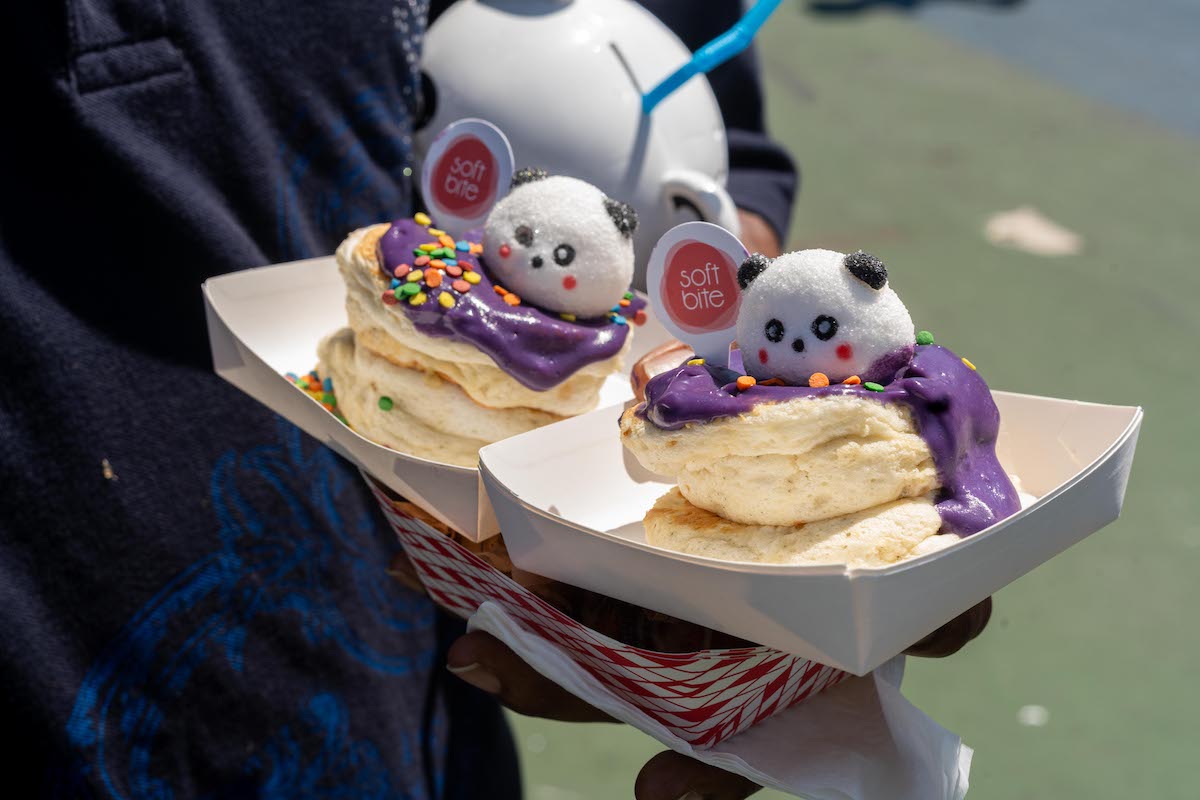 Panda Fest pancakes with purple icing