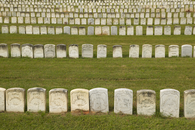 National Park Andersonville or Camp Sumter, a National Historic Site in Georgia, site of Confederate Civil War prison and cemetery tombstones for Yankee Union prisoners