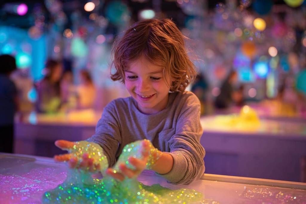 Un niño haciendo slime en Min Genius Lab.