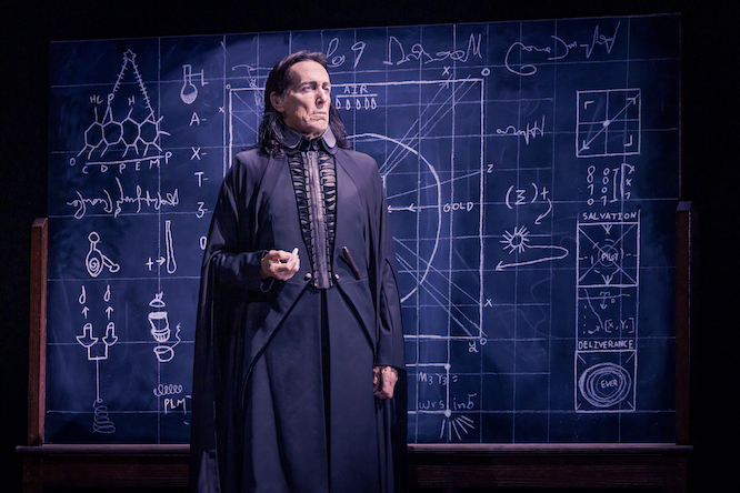 Snape from Harry Potter in front of a chalk board
