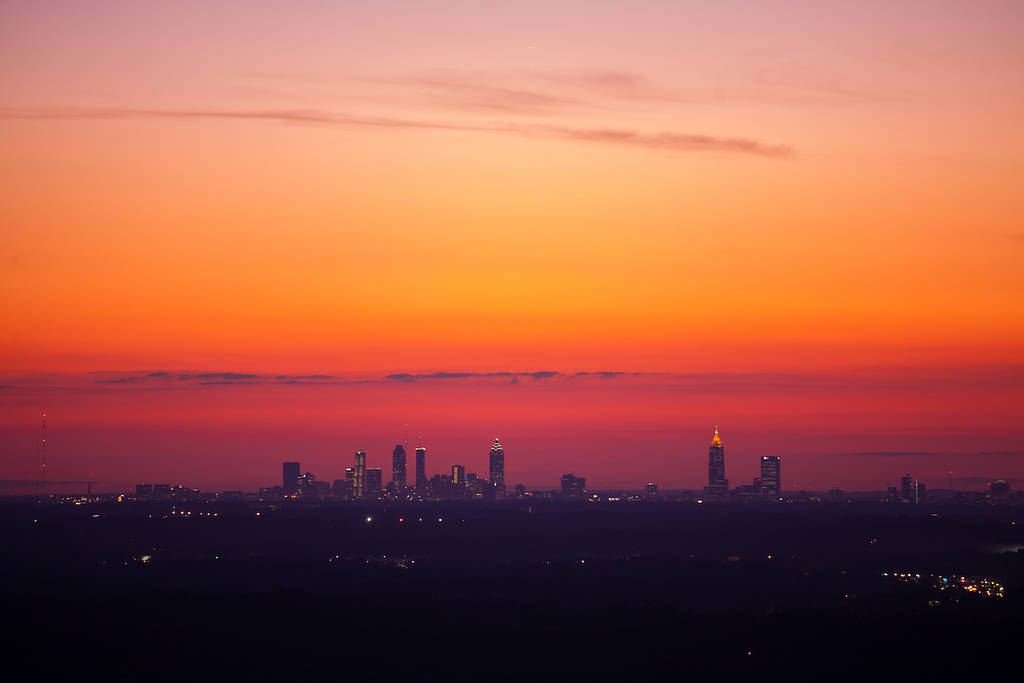 Atlanta downtown overlook at dusk from stone mountain