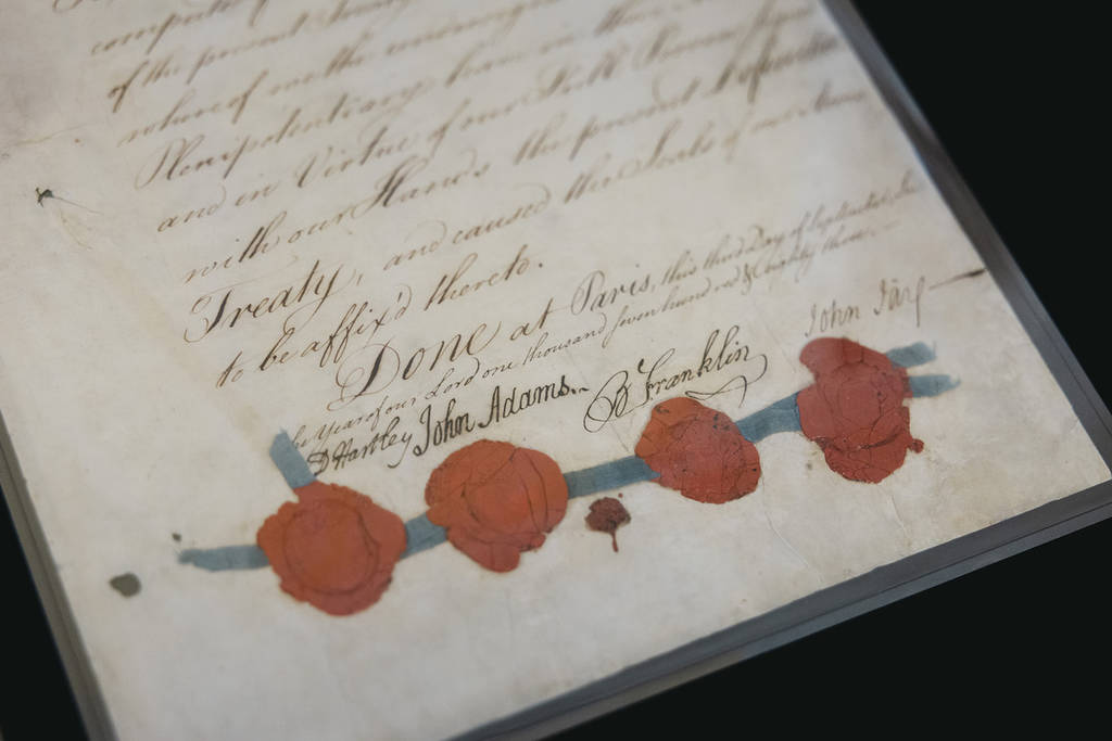 one of the founding documents of the United States, with wax seals still at the bottom
