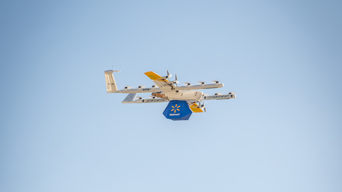 drone with a Walmart package