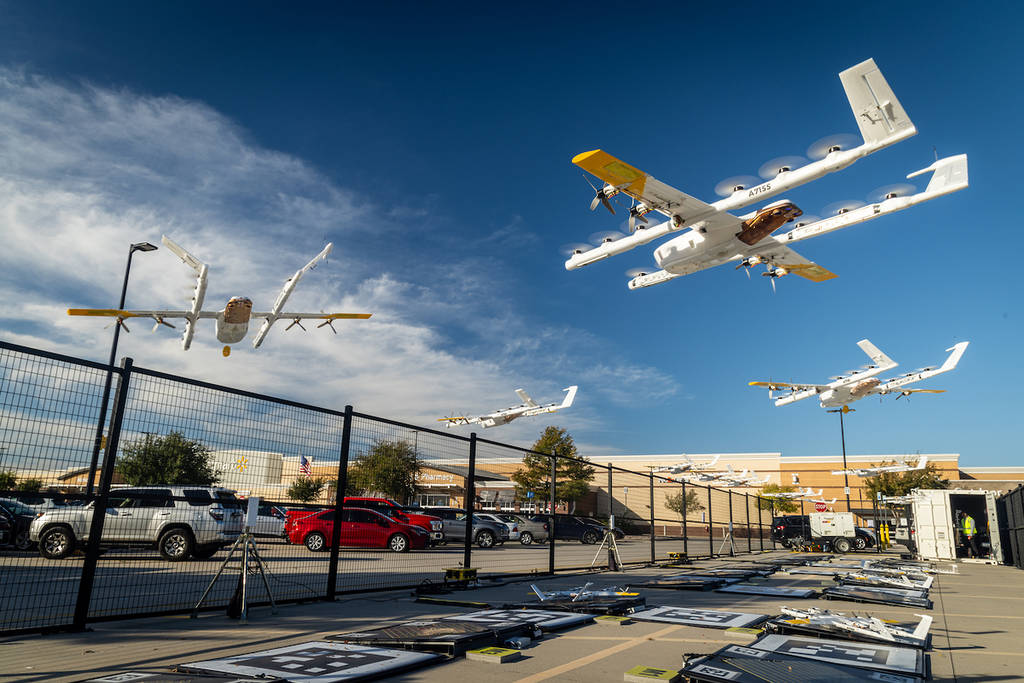 drones with Walmart packages