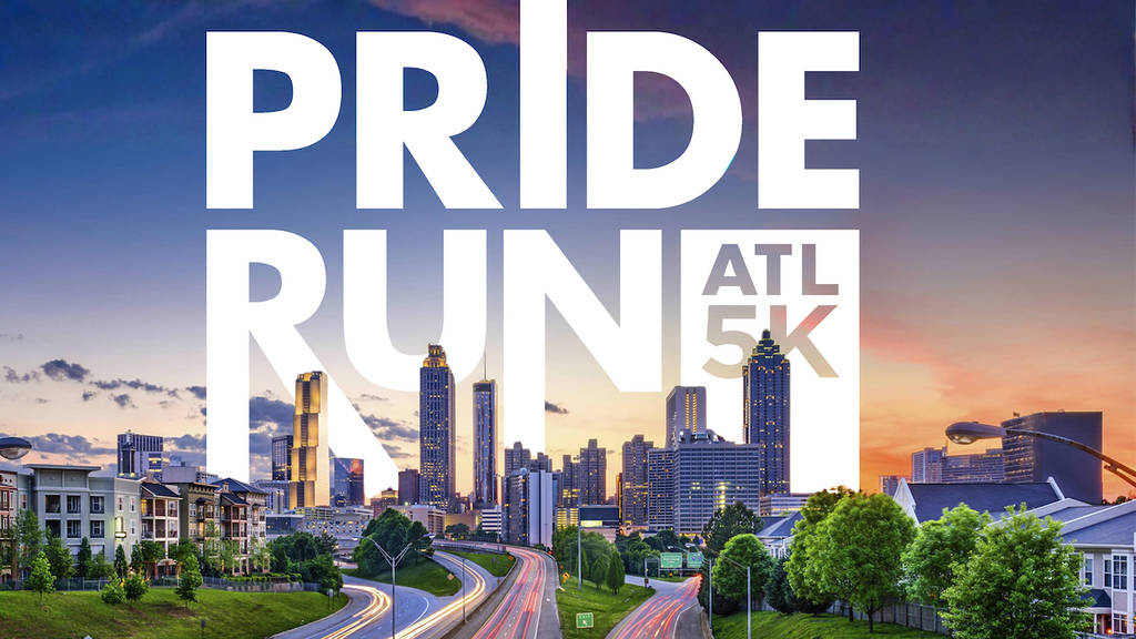 la ciudad de Atlanta con un logotipo que dice «Pride Run ATL»