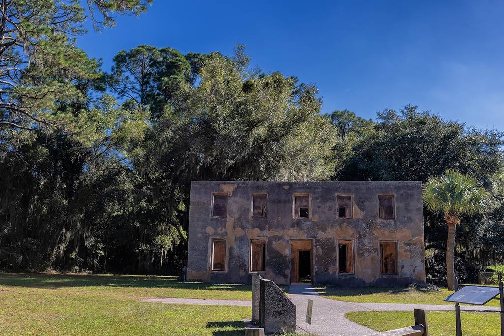 Brunswick, Georgia, USA - October 21, 2005:Horton House shell built by salves using tabby building material in 1743.