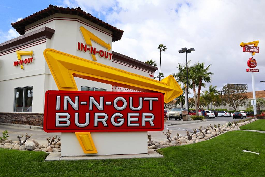 Baldwin Park, California – February 14, 2025: In-N-Out Burger, iconic American fast food chain known for its fresh burgers and fries, primarily located in the Southwest and Pacific Coast