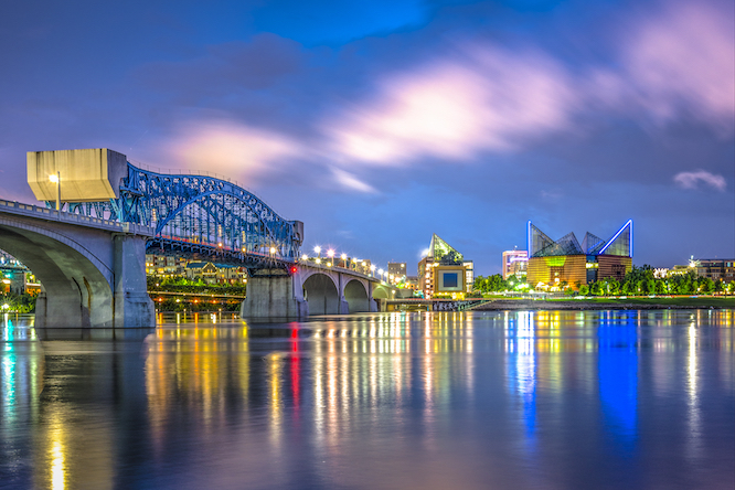 Chattanooga, Tennessee, USA downtown across the Tennessee River.
