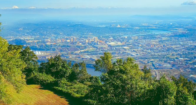 View of City of Chattanooga, Tennessee, from nearby Lookout mountain in autumn