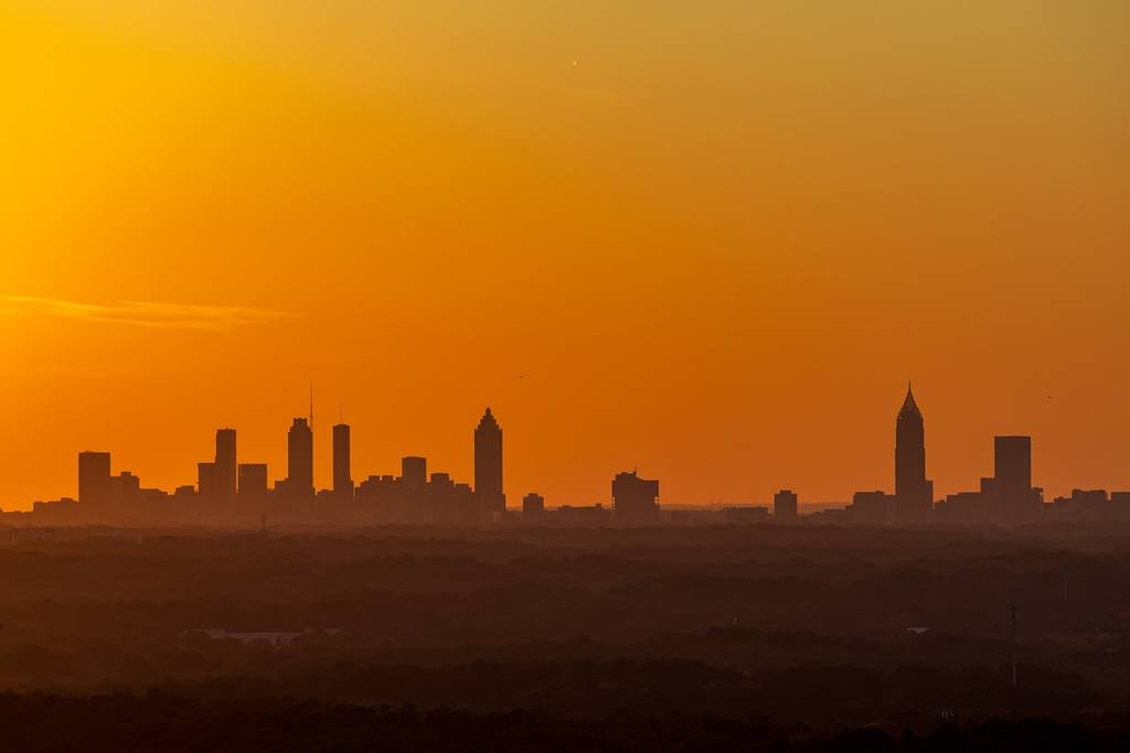 Atlanta skyline silhouette view from the top of Stone Mountain Park in Atlanta, Georgia