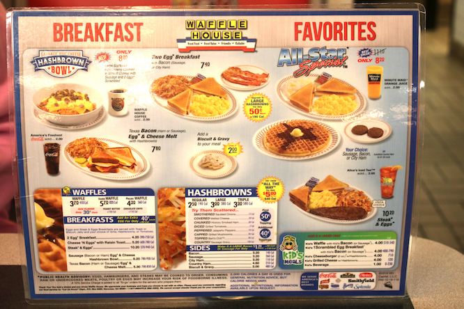 Orlando FL, August 12, 2019: Waffle House an American restaurant chain with 2,100 locations in 25 states in the United States. Most of the locations are in the South, Waffle House Menu featured here.