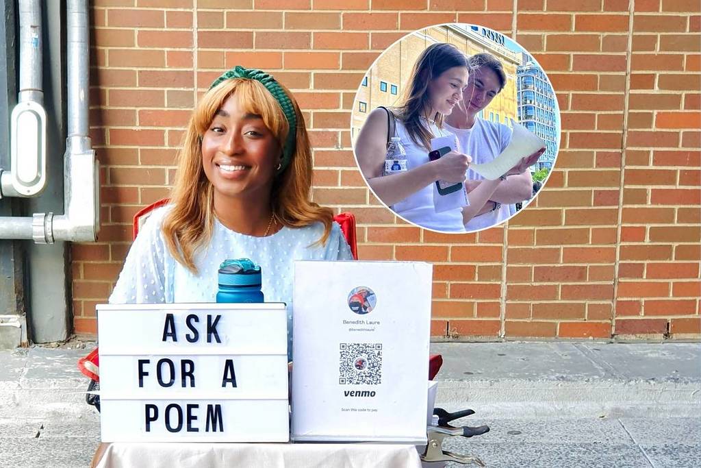 woman selling poems
