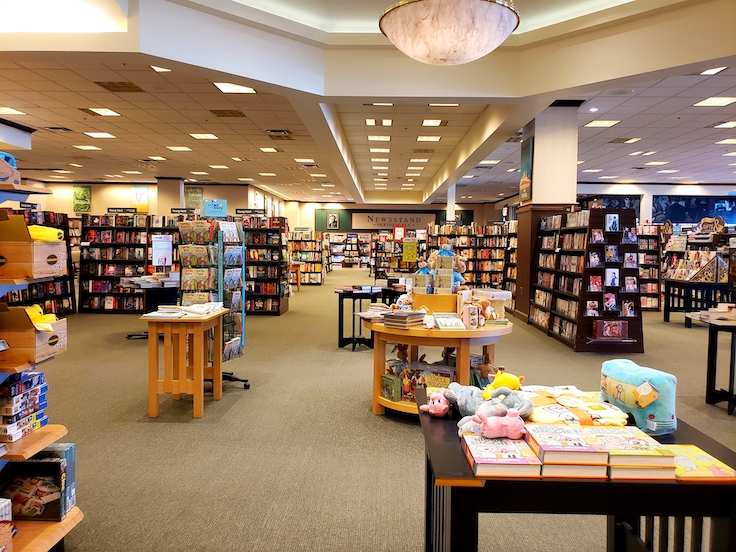 Barnes and Noble closing to move; first day of moving sale - View down center of store inside (Cheyenne, Wyoming, USA) - 03312022