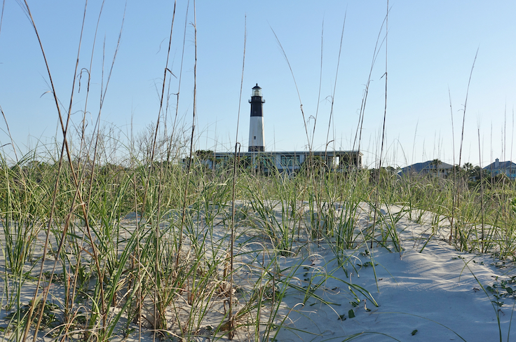 View of an empty sandy beach in Tybee Island, near Savannah, Georgia, United States