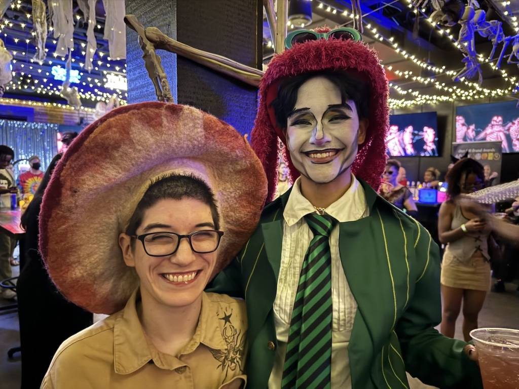 a couple in a halloween costume