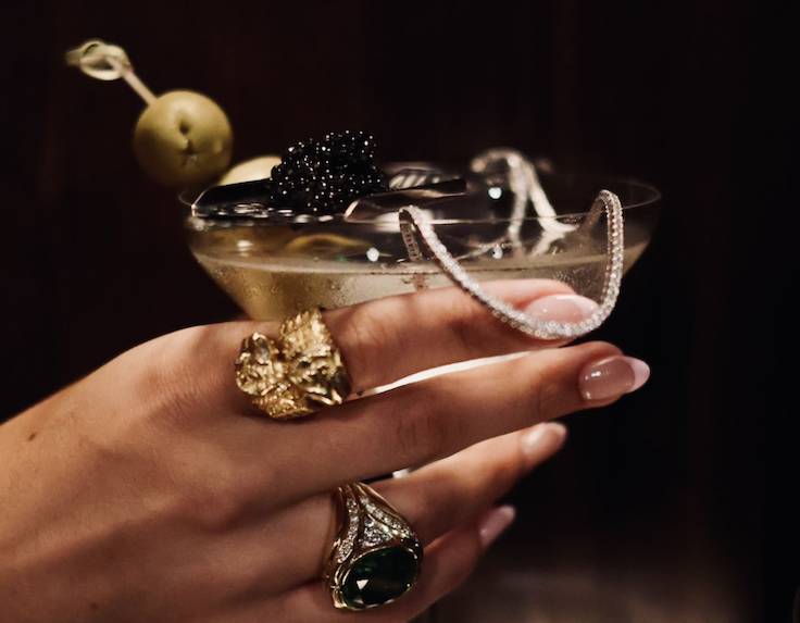 martini with a diamond necklace
