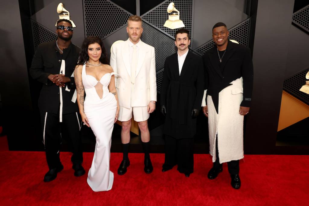 LOS ANGELES, CALIFORNIA - FEBRUARY 04: (L-R) Kevin Olusola, Kirstin Maldonado, Scott Hoying, Mitch Grassi and Matt Sallee of Pentatonix attend the 66th GRAMMY Awards at Crypto.com Arena on February 04, 2024 in Los Angeles, California. (Photo by Matt Winkelmeyer/Getty Images for The Recording Academy)