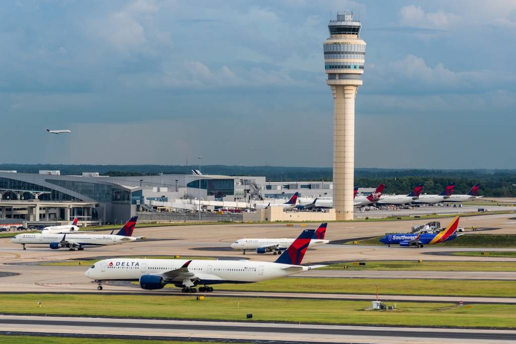 Atlanta, GA, United States 08 23 2019: ATL- Hartsfield–Jackson Atlanta International Airport ATC tower overview