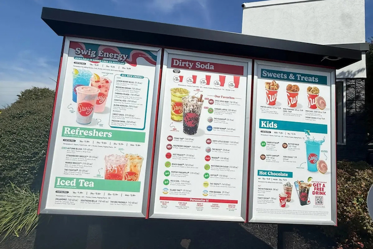 Menú de la tienda de refrescos «dirty» Swig