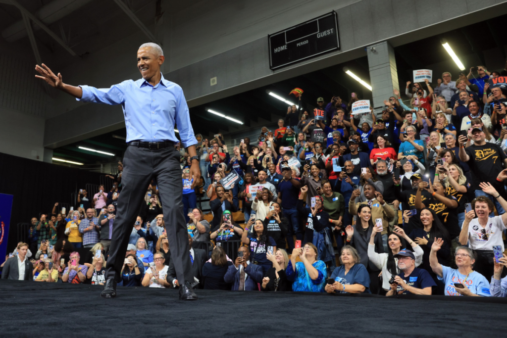 DETROIT, MICHIGAN - OCTOBER 24: Former President Barack Obama speaks at a “Get Out the Vote" rally in support of Dr. Abdul El-Sayed and Secretary of State Jocelyn Benson on October 24, 2026 in Detroit, Michigan. Obama has been making appearances and television advertisements with Democratic candidates across the country ahead of the midterm elections. El-Sayed, is running against GOP candidate Mike Rogers for the open U.S. Senate seat. (Photo by Spencer Platt/Getty Images)
