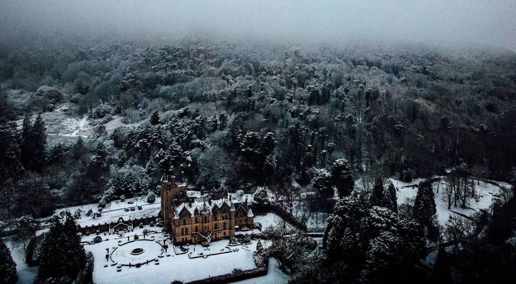Belfast Castle blanketed with snow.