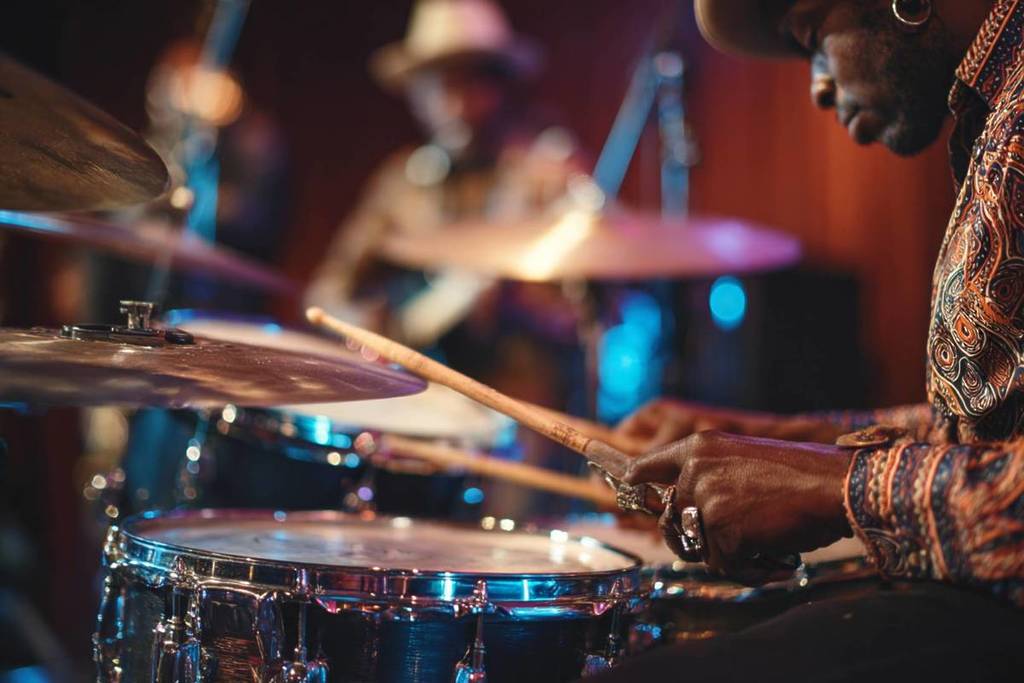 A musician plays the blues at The Jazz Room.