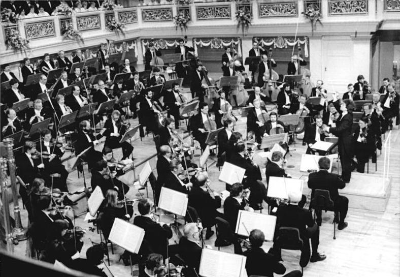 Staatskapelle Berlin bei der Generalprobe für ein Konzert, schwarz-weiß