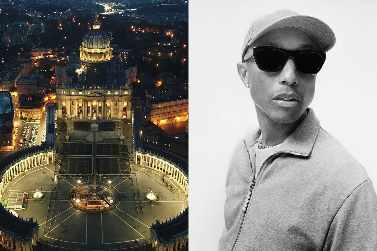 Vatikan in Rom von oben, bei Dunkelheit mit Lichtern / Pharrell Williams Portrait