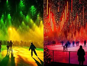 Schlittschuhlaufen durch ein leuchtendes Winterwunderland: Dark Matter eröffnet magische Eisbahn auf 400 m² in Berlin